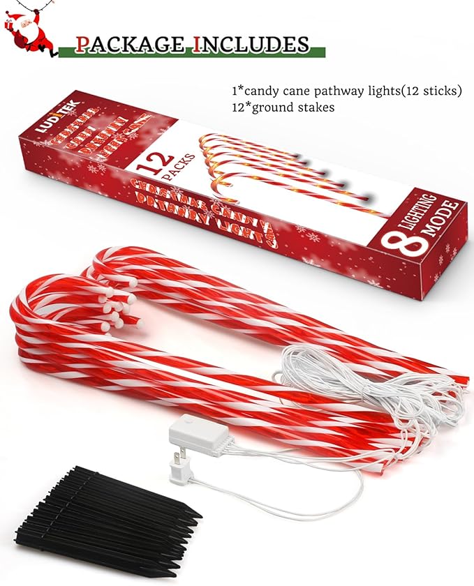 Luditek 24.5 inch Christmas Candy Cane Pathway Markers Set of 12 Christmas Outdoor Outside Decorations Lights 8 Blinking Modes Indoor Holiday Xmas Yard Patio Garden Walkway Decor-BloomoryGarden