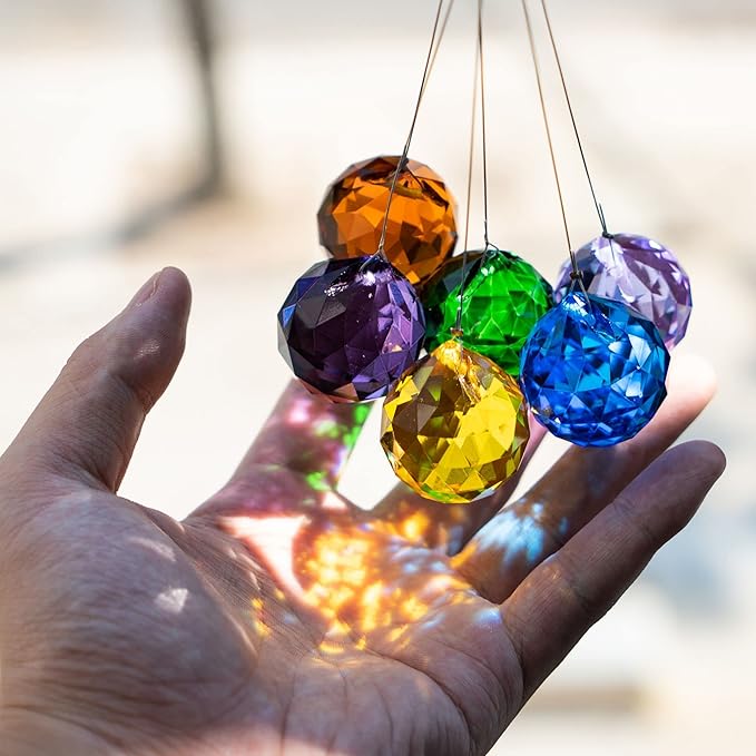 10 Pack Crystal Ball 1.18"/30mm Prism Sun Shine Catcher Rainbow Pendants Maker, Hanging Crystals Prisms for Windows, for Feng Shui, for Gift (Multi-Colors)-BloomoryGarden