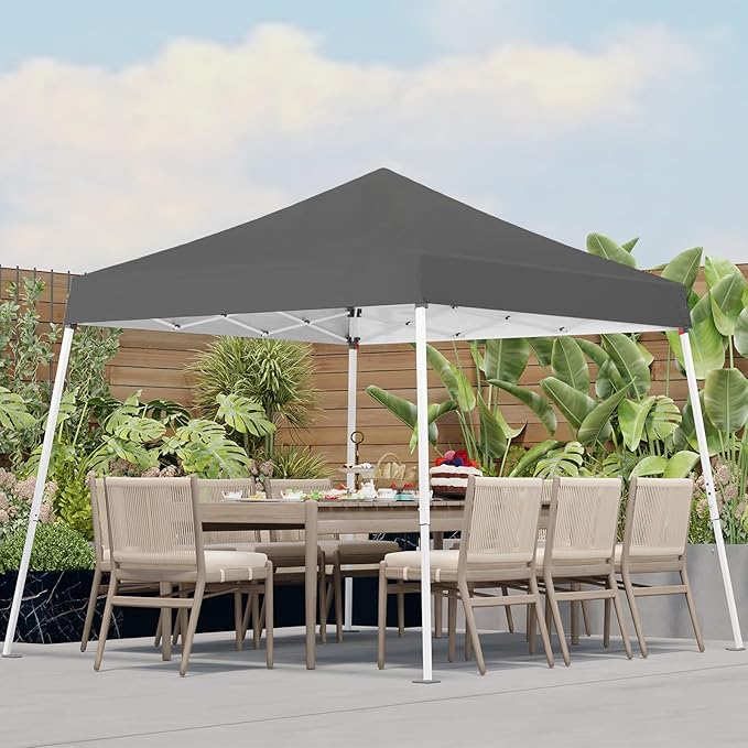 10x10 Pop Up Canopy, 300D Silver Coated Grey Fabric Outdoor Gazebo, Beach Tent Slant Legs with Storage Bag,Easy Up Sun Shade Shelter Tents with 8x8 Top Cover for Patio,Party-BloomoryGarden
