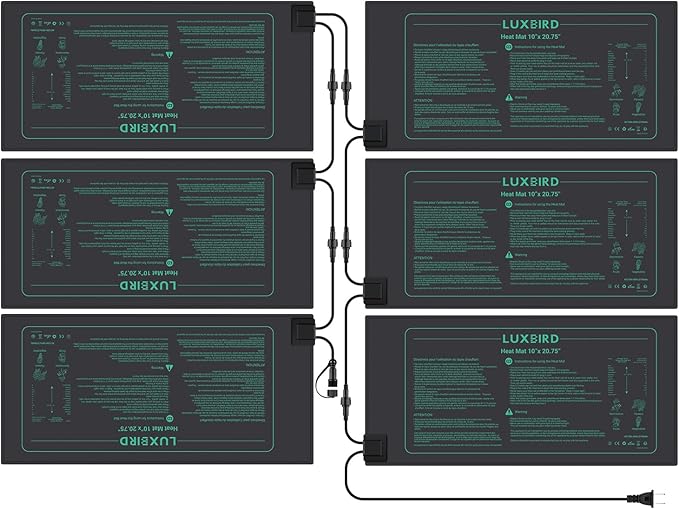 LUXBIRD 6 Pack Daisy Chain Seedling Heat Mats for Indoor Plants, Greenhouses, Germination, Hydroponic Garden, IP67 Waterproof Durable (LB-HMDC-06)-BloomoryGarden