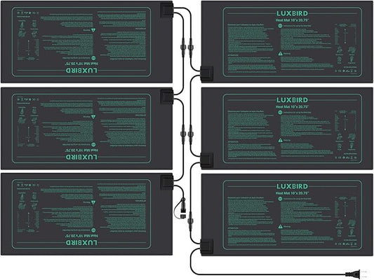 LUXBIRD 6 Pack Daisy Chain Seedling Heat Mats for Indoor Plants, Greenhouses, Germination, Hydroponic Garden, IP67 Waterproof Durable (LB-HMDC-06)-BloomoryGarden