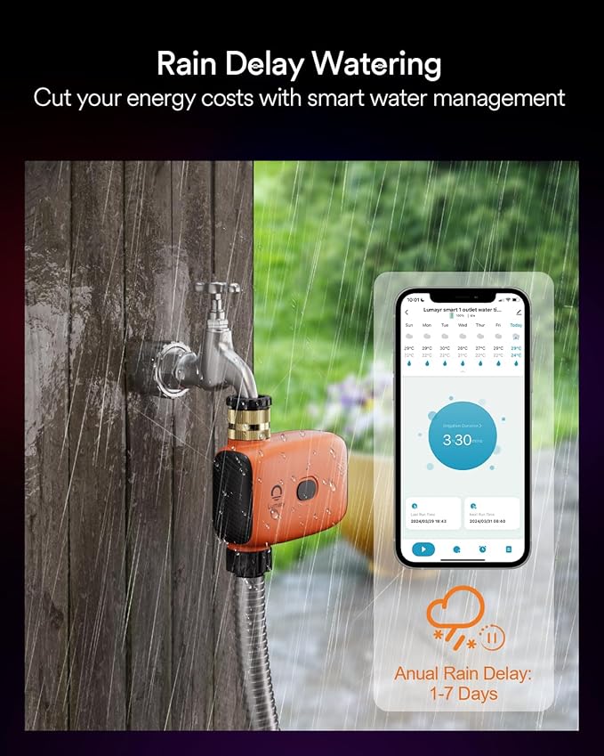Lumary Smart Sprinkler Timer, WiFi Water Timer for Garden Hose, Brass Inlet Water Hose Timer, Manual/Automatic Irrigation Timer, App/Voice Control Work with Alexa (Gateway Included), Orange, L-WT1A1-BloomoryGarden