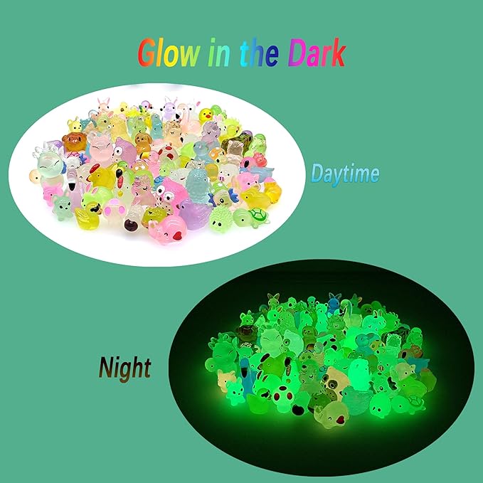 Luminous Woodland Mini Resin Animals Figures 100 Pcs Glow in The Dark Tiny Plastic Animals Small Little Miniature Animals Figurines for Hiding Miniature Fairy Garden Accessories-BloomoryGarden