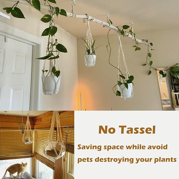 Macrame Plant Hangers with Pots and Saucers, 3 Pack Hanging Planters for Indoor Plants Hanging Plant Holders with Hooks 34" / 26" / 20"-BloomoryGarden