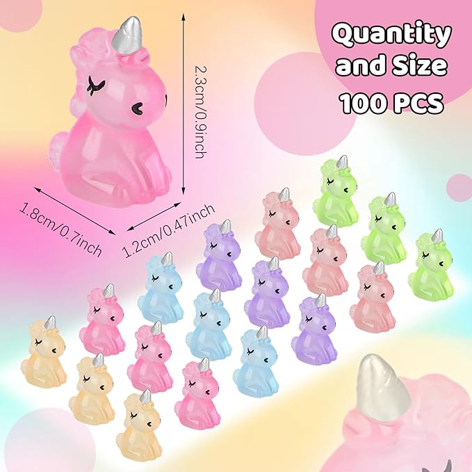 100 PCS Mini Resin Unicorn Luminous Tiny Unicorn Miniature Figurines Glow in The Dark Mini Resin Animals Suitable for DIY Cake Ornaments Crafts Moss Landscape Decoration-BloomoryGarden