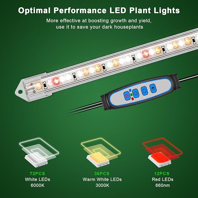 16" Plant Grow Light Strips, 120 LEDs Grow Lights for Indoor Plants Full Spectrum with Upgrade Timer 6/12/16 Hrs, 5 Dimmable Levels, 2 Pack Sunlike Grow Lamp for Hydroponics Succulent-BloomoryGarden