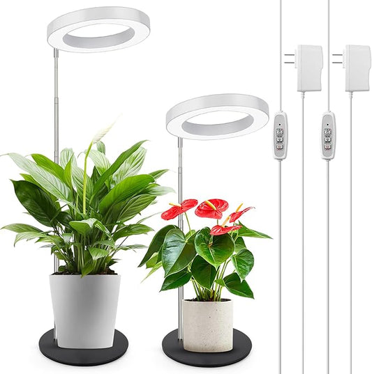 LORDEM Grow Light, LED Plant Light for Indoor Plants Growing, Full Spectrum Desk Growth Lamp with Automatic Timer for 4H/8H/12H, 4 Dimmable Levels, Height Adjustable 9.8"-30.6", Pack of 2-BloomoryGarden
