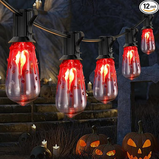 10FT Halloween String Lights Outdoor with 11 ST40 Flame Bulbs (1 Spare), Plug in Halloween Flaming Blood Drop Light Strings UL Listed for Patio, Backyard, Halloween, Party Decoration, E17 Base-BloomoryGarden