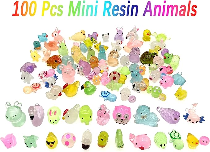 Luminous Woodland Mini Resin Animals Figures 100 Pcs Glow in The Dark Tiny Plastic Animals Small Little Miniature Animals Figurines for Hiding Miniature Fairy Garden Accessories-BloomoryGarden