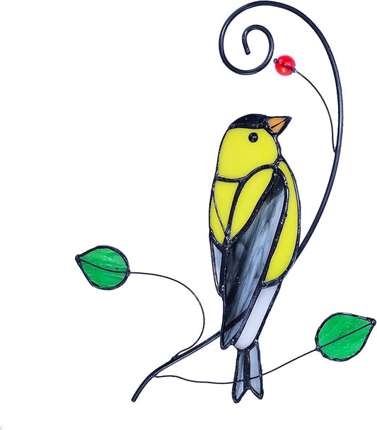 Lolitarcrafts Goldfinch Stained Glass Window Hangings Bird Suncathers for Window-BloomoryGarden