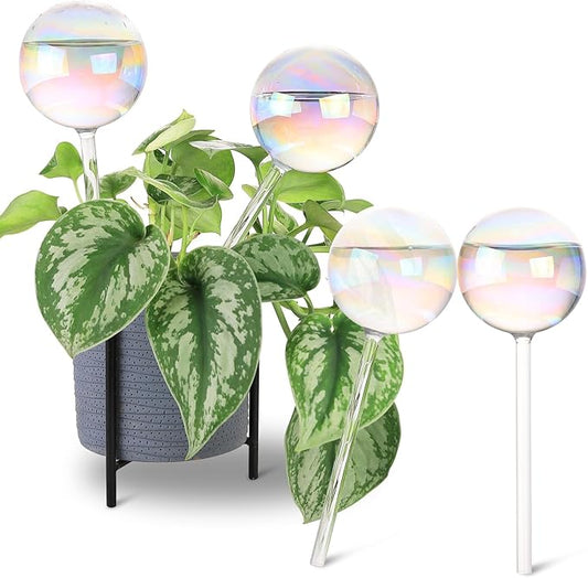 13 oz Up to 2 Weeks Extra Large Plant Self Watering Globes, Light Iridescent Glass Water Bulb Indoor Outdoor, Plant Waterer Self-Watering Stakes,Vacation Plant Thing for Plant Parents, 4 Pack-BloomoryGarden