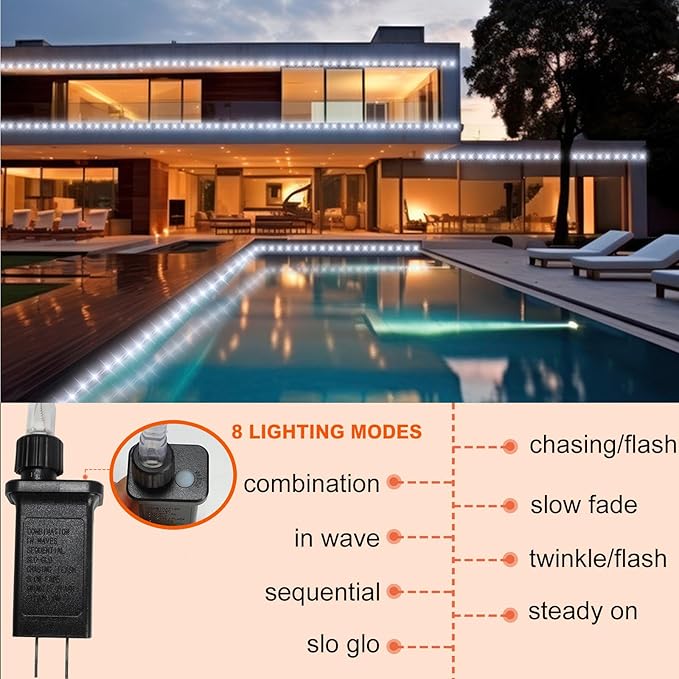 100FT Rope Lights Outdoor, Connectable Trampoline Lights 300LED String Lights Flexible Clear Tube Light Waterproof Rope Light 8 Modes for Camping Yard Pool Canopy Deck Home Outdoor Indoor Decor-BloomoryGarden