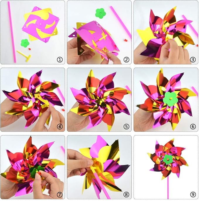 100pcs Plastic Rainbow Pinwheel,Windmill Party Pinwheels DIY Pinwheels Set for Kids Toy Garden Lawn Party Decor (100)-BloomoryGarden