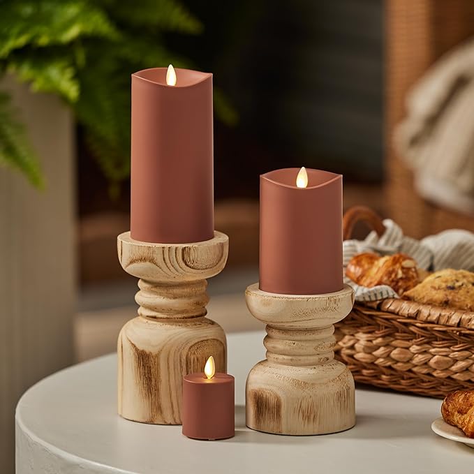 Luminara Outdoor Votive Flameless LED Candle, Baked Clay 2" x 3.2", Moving Flame Battery Operated Timer Remote Ready IPX4 Matte Plastic Finish-BloomoryGarden