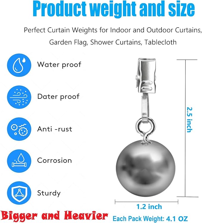 10 Pack Heavy Duty Curtain Weights for Outdoor, Stainless Steel Drapery Clip Keepping Curtain Panel Straight, Keep Outdoor Curtain Flag from Waving, Help Weigh Down Sun Curtain Tablecloth Garden Flag-BloomoryGarden