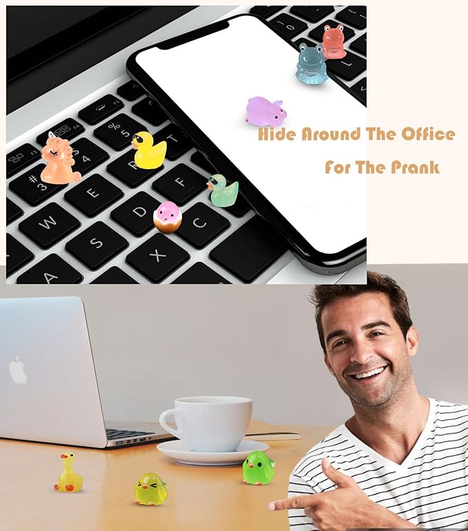 Luminous Mini Resin Animals 50 Pcs Tiny Animals to Hide Around The Office Home Mini Ducks Tiny Frogs Small Birds Little Rabbits Glow in The Dark for Crafts Fairy Garden Accessories-BloomoryGarden