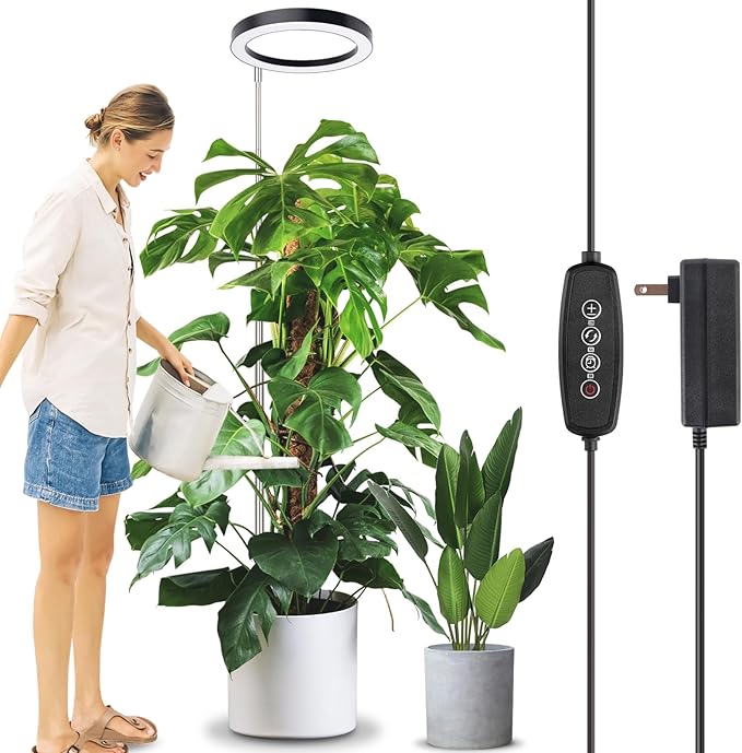 LORDEM 10" Full Spectrum Grow Light, 160 LEDs Plant Lamp for Indoor Plants, Grow Lamp with 4/8/12H Auto Timer, 10 Dimmable Levels, 3 Spectrum Modes, 61" Height Adjustable, Ideal for Large Tall Plants-BloomoryGarden