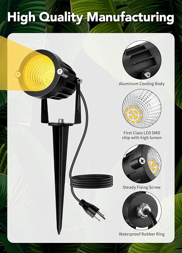 Low Voltage Landscape Lighting Kit: 4-IN-1 LED Landscape Lights with Stepless Color Temperature 2700K-6500K & Stepless Dimming & Timer | 6W Outdoor Spot Lights with Plug-in Transformer for Yard Garden-BloomoryGarden