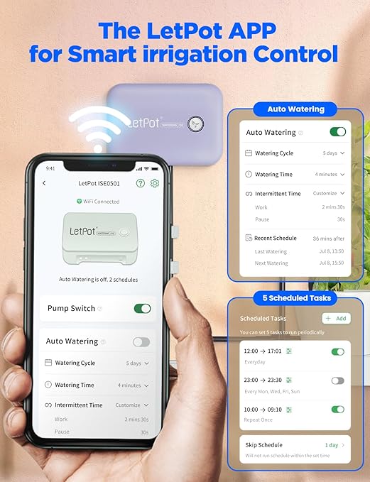 LetPot Automatic Watering System for Potted Plants, Drip Irrigation Kit System, Smart Plant Watering Devices for Indoor Outdoor, Water Shortage Remind, IPX66 （Grey-BloomoryGarden