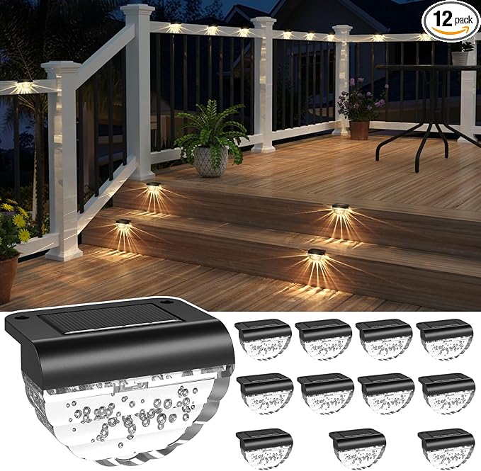 12 Pack Solar Deck Lights Outdoor, Solar Step Lights Waterproof for Outside, Yard, Patio, Garden, Pool, Railing, Stairs, Fence (Warm White)-BloomoryGarden