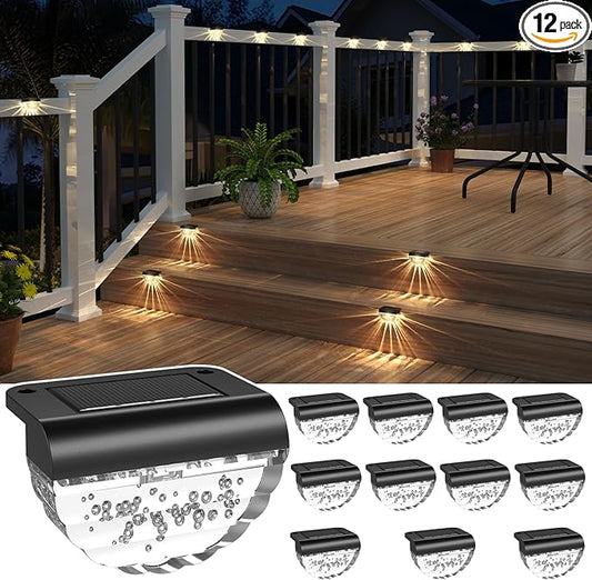 12 Pack Solar Deck Lights Outdoor, Solar Step Lights Waterproof for Outside, Yard, Patio, Garden, Pool, Railing, Stairs, Fence (Warm White)-BloomoryGarden