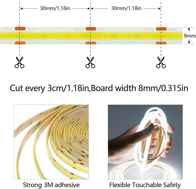 10M/32.8ft 24V COB LED Strip Light Waterproof IP65 Cool White 6000K Uniform Glow 3840LEDs CRI 93+ Flexible LED Tape Lights for DIY Cabinet Bedroom Kitchen Home Decor(No Power Supply)-BloomoryGarden