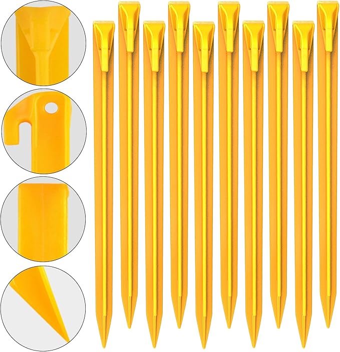 10-Pack Plastic Tent Stakes – 12-Inch Heavy Duty Canopy Anchoring Pegs for Camping, Gardening, Landscaping, Backpacking – Lightweight, Rust-Proof, Reusable Camping Stake-BloomoryGarden