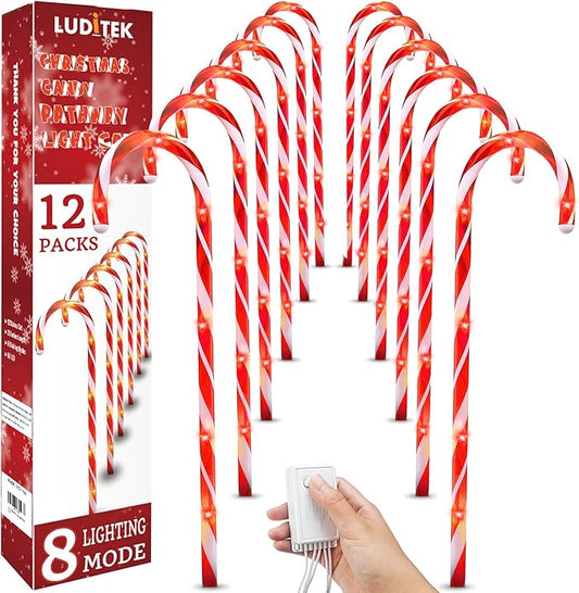 Luditek 24.5 inch Christmas Candy Cane Pathway Markers Set of 12 Christmas Outdoor Outside Decorations Lights 8 Blinking Modes Indoor Holiday Xmas Yard Patio Garden Walkway Decor-BloomoryGarden