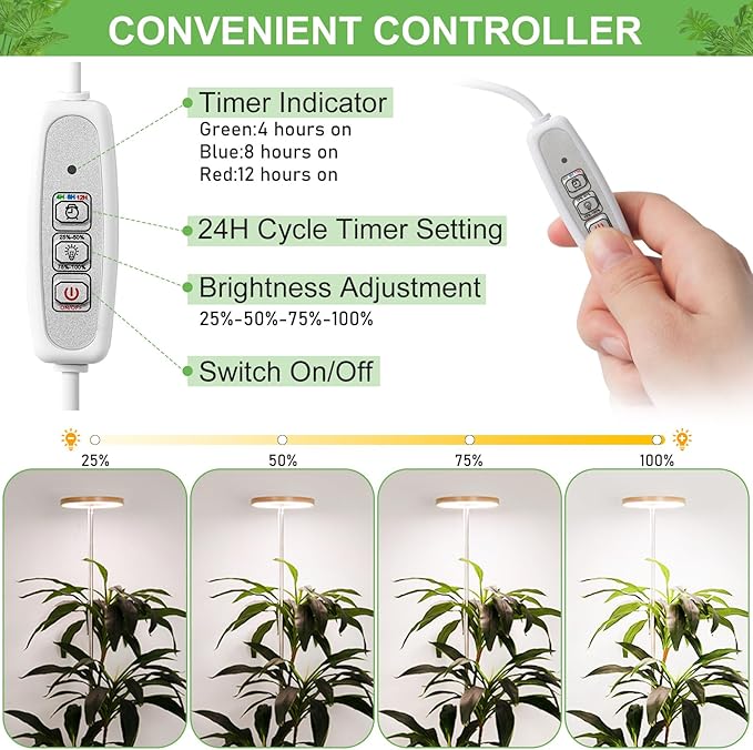 LORDEM Bamboo Grow Light for Indoor Plants, Full Spectrum LED Plant Grow Light, Height Adjustable Growing Lamp with Auto Timer 4H/8H/12H, 4 Dimmable Levels, Ideal for Large Tall Plants, 2 Pack-BloomoryGarden