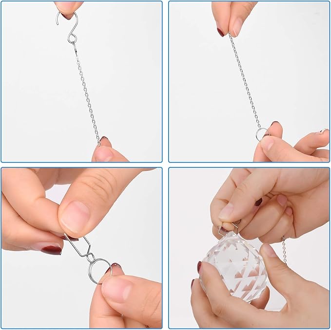 10Ppcs Sun Shine Catcher Chains for Pendant Prisms, 18.11 inch Crystal Prismatic Ball Suspension Chain with Hook for Crystal Prism Decoration DIY Crystal Decoration(10PCS)-BloomoryGarden