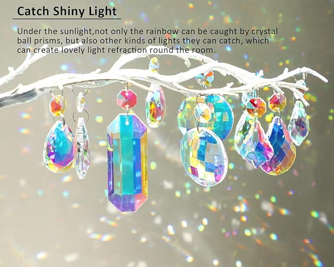 15pcs Colorful Crystal Suncatcher Hanging Chandelier Prisms Pendant with Crystal Octagon Bead Decor for Home Garden Wedding DIY Ornament-BloomoryGarden