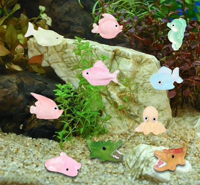 Luminous Mini Resin Ocean Animals 50Pcs Tiny Animals Tiny Turtle Octopus Seahorse Crocodile Dolphin Shark Frog Glow in The Dark for Garden Miniatures Accessories Landscape Aquarium Potted Decoration-BloomoryGarden