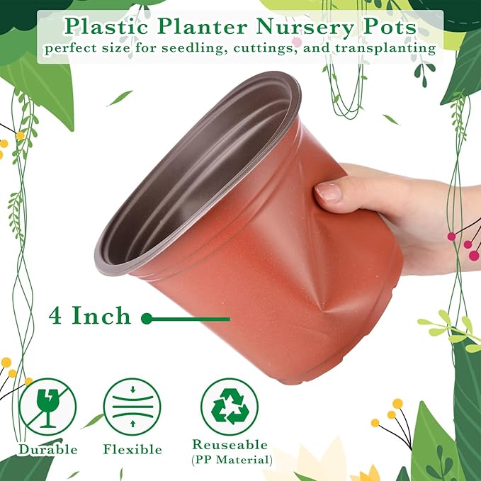 Hushee 1500 Pcs 4 Inch Plastic Plants Nursery Pots Bulk Seed Starting Pots with Drainage Holes Plastic Planters Planting Pots Indoor Outdoor for Flower Transplanting Supplies (Classic)
