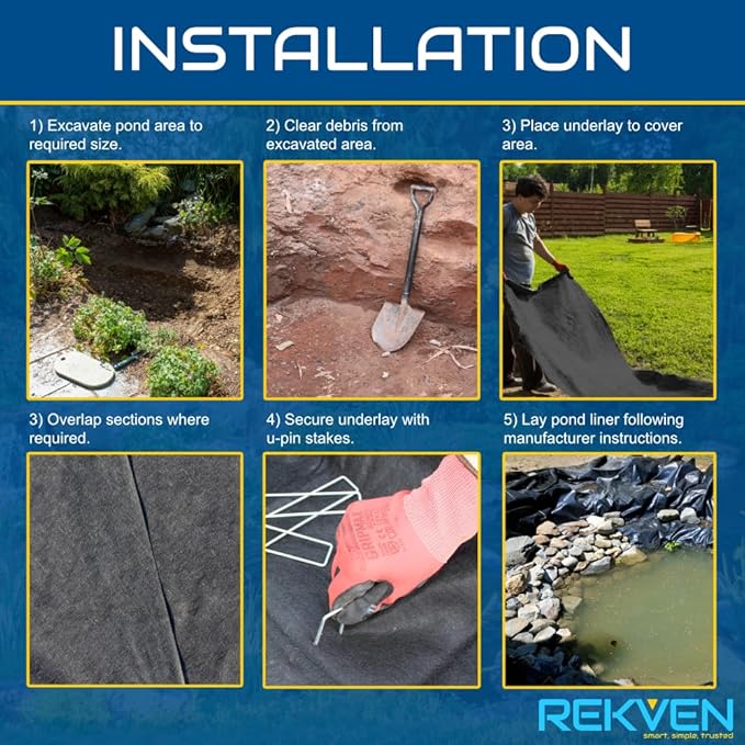 10 x 15 Feet Pond Liner Underlayment Non Woven Geotextile with 15 U-Pins-BloomoryGarden