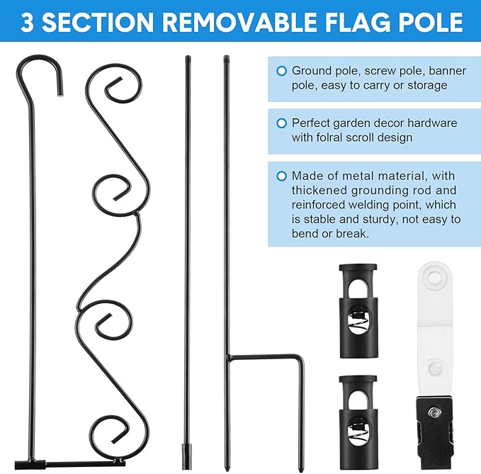 10 Pack Garden Flag Stand with Flag Stoppers and Clips, Black Powder Coated Weather Proof Garden Flag Pole Holder for Outdoor Garden Flag (Stylish Style, 15.75 x 36.22 Inch)-BloomoryGarden