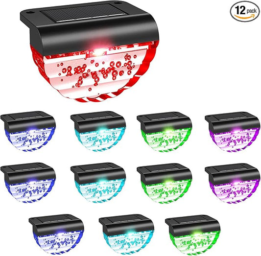 12 Pack Solar Deck Lights Outdoor, Solar Step Lights Waterproof for Outside, Yard, Patio, Garden, Pool, Railing, Stairs, Fence (Color Changing)-BloomoryGarden