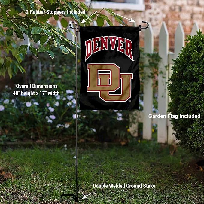 College Flags & Banners Co. Denver Pioneers Garden Flag with Pole Stand Holder-BloomoryGarden