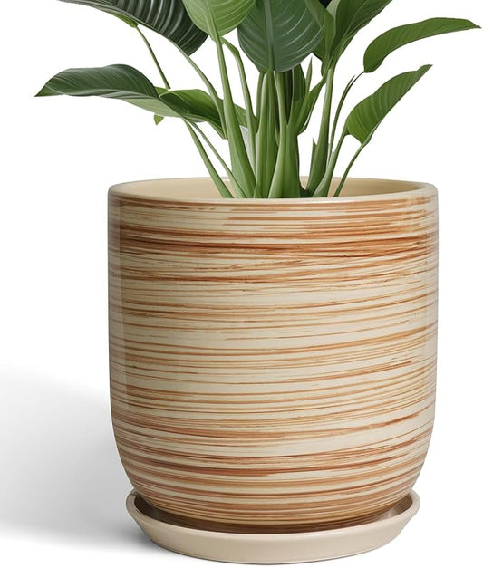 12 Inch Pots for Plants - Ceramic Planters for Indoor Plants, Large Planter Pot for Home Garden Patio Office with Drainage Hole Cylinder Flower Pot Yellow-BloomoryGarden