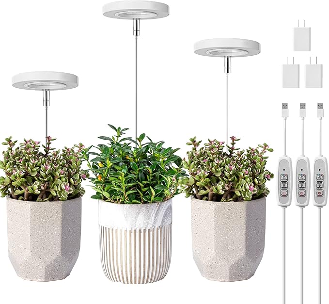 LORDEM Grow Light, Full Spectrum LED Plant Light for Indoor Plants, Height Adjustable Growing Lamp with Auto On/Off Timer 4/8/12H, 4 Dimmable Brightness, Ideal for Small Plants, 3 Packs-BloomoryGarden
