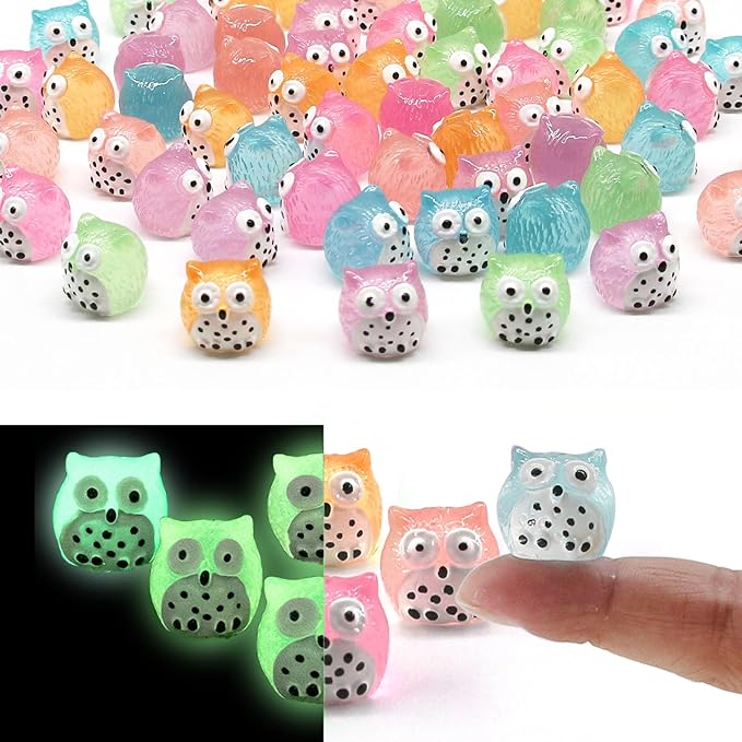 Luminous Mini Resin Animals 40 Pcs Tiny Resin Owls Glow in The Dark for Garden Miniatures Fairy Garden Accessories Plant Decorations and Car Accessories-BloomoryGarden