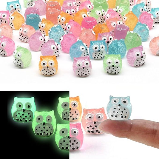 Luminous Mini Resin Animals 40 Pcs Tiny Resin Owls Glow in The Dark for Garden Miniatures Fairy Garden Accessories Plant Decorations and Car Accessories-BloomoryGarden