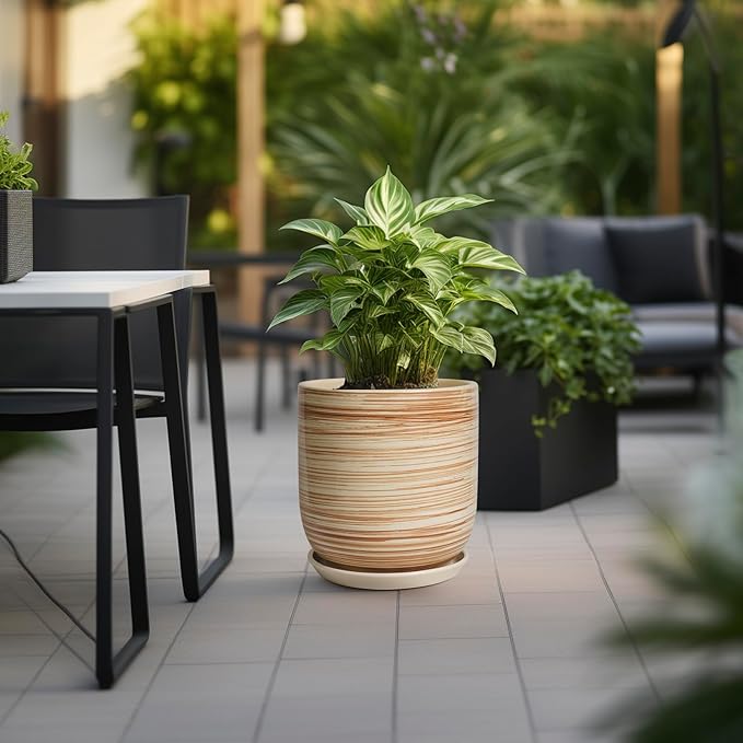 12 Inch Pots for Plants - Ceramic Planters for Indoor Plants, Large Planter Pot for Home Garden Patio Office with Drainage Hole Cylinder Flower Pot Yellow-BloomoryGarden