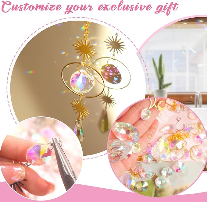 ilclviz DIY Suncatcher Making Kits for Adults 200PCS DIY Crystal Suncatcher Kit Sun Catchers Prism Supplies, DIY Gifts for Mom(Gold)-BloomoryGarden