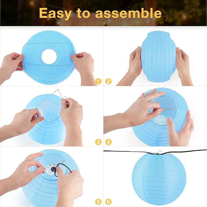 10 Pack Outdoor Silk Lanterns Decorative, 10inch Waterprooof Outside Indoor Chinese Hanging Round Lanterns for Weddings, Birthdays, Parties Decoration(Blue)-BloomoryGarden