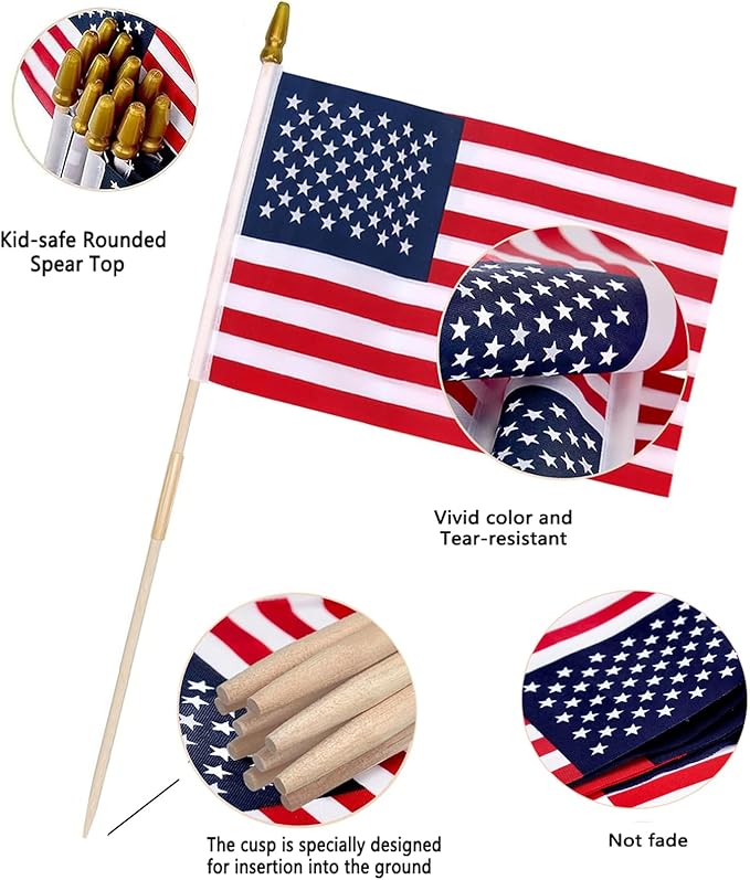 12 Pack 12x18 Inch American Flags for Outside, US Flags with Kid-Safe Spear Top ,American Flags on Stick, Patriotic Decorations,Perfect for Flag Day, Memorial Day, Independence Day Patriotic Holiday Yard Garden Flags-BloomoryGarden