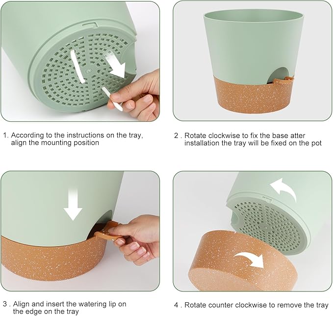 10-Inch Plant Pots, Self-Watering Planters with Drainage Holes & Saucers for Indoor and Outdoor Plants (2-Pack, Green)-BloomoryGarden
