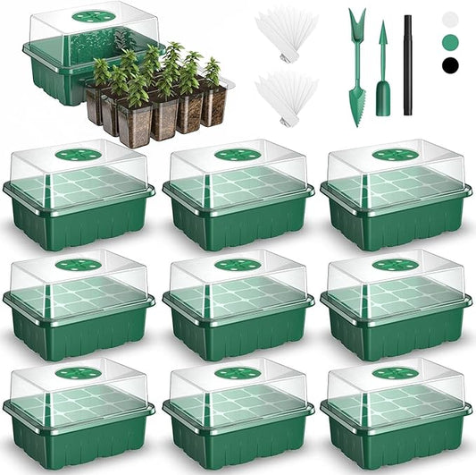 120 Cells Reusable Seed Starter Tray, 10 Pack Seedling Starter Kit for Greenhouse Propagator Station Planting Growing (Green)-BloomoryGarden