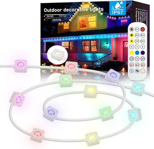 100ft Permanent Outdoor Lights for House, IP67 Waterproof RGB+IC LED Eaves Lights, 54 Scene Modes Outdoor Lighting for Christmas Garden Party Holiday Decorations, with App/Remote Control-BloomoryGarden