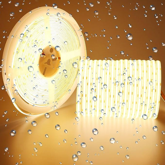 15M/49.2ft 24V COB LED Strip Light Waterproof IP65 Warm White 3000K Uniform Glow 5760LEDs CRI 93+ Flexible LED Tape Lights for DIY Cabinet Bedroom Kitchen Home Decor(No Power Supply)-BloomoryGarden