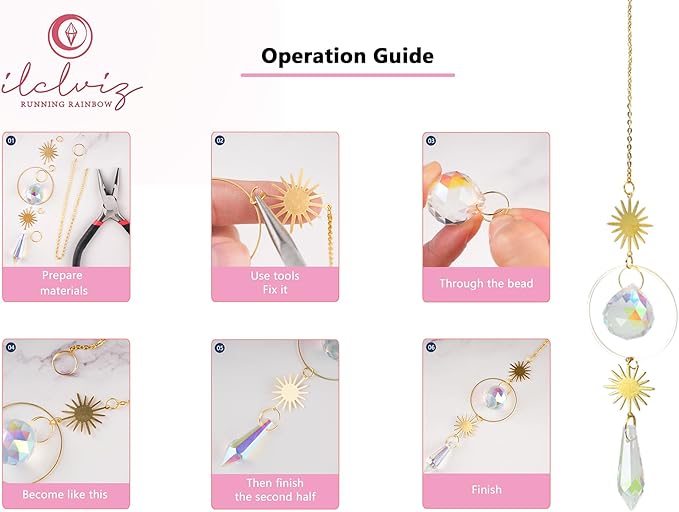 ilclviz DIY Suncatcher Making Kits for Adults 200PCS DIY Crystal Suncatcher Kit Sun Catchers Prism Supplies, DIY Gifts for Mom(Gold)-BloomoryGarden